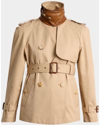 Chloé - Leather-Collar Double-Breasted Short Trench Coat With Belt - Lyst