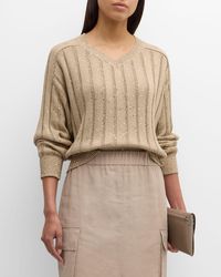 Brunello Cucinelli - Chunky Ribbed Knit Sweater With Paillette Detail - Lyst