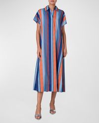 Akris Punto - Deck Chair Stripe-Print Short-Sleeve Midi Shirtdress - Lyst