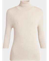 Kiton - Turtleneck Metallic Rib 3/4-Sleeve Sweater - Lyst