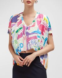 Careste - Jane Abstract-Print High-Low Silk Top - Lyst