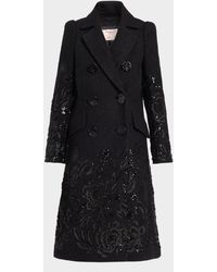 Maison Common - Embroidered Boucle Double-Breasted Long Coat - Lyst