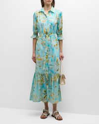 Finley - Sienna Seaweed-Print Flounce Midi Shirtdress - Lyst