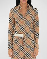 Burberry - Check Long-Sleeve Cotton Button-Down Top - Lyst