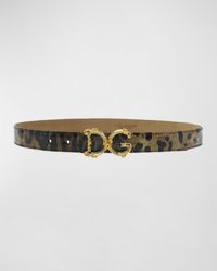 Dolce & Gabbana - Leopard Patent Leather Belt With Baroque Logo Buckle - Lyst
