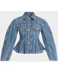 Ganni - Pleated Stripe Denim Jacket - Lyst