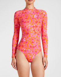 Vilebrequin - Abstract Leopard Printed Rashguard One-Piece Swimsuit - Lyst