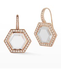WALTERS FAITH - Bell Rose Gold Rock Crystal Hexagonal Wire Earrings With Diamond Border - Lyst