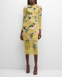 Monique Lhuillier - Floral Embroidered Lace Sheath Midi Dress - Lyst