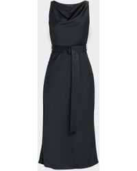 LAPOINTE - Lightweight Satin Belted Midi Dress - Lyst