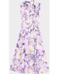 Badgley Mischka - Sleeveless Printed Floral Lace Midi Dress - Lyst