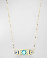 Stevie Wren - 18k Gold Blue Topaz And Diamond Honeycomb Bar Necklace - Lyst