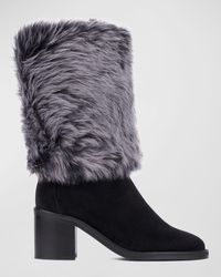 Aquatalia Briana Suede Block Heel Mid calf Boots in Black Lyst