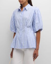 Finley - Julie Blouson-Sleeve Striped Cotton Dobby Shirt - Lyst