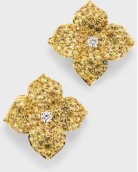 Piranesi - 18K Pave Sapphire And Round Diamond Flower Earrings - Lyst