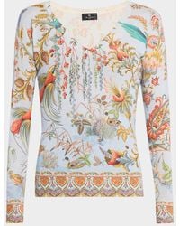 Etro - Flora & Fauna Print Cashmere-Silk V-Neck Sweater - Lyst