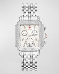 Michele - Deco 18mm Stainless Steel Diamond Bracelet Watch - Lyst