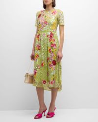 Frances Valentine - Faith Floral-Embroidered Sequin Midi Dress - Lyst