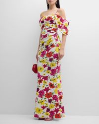La Petite Robe Di Chiara Boni - Unifila Pleated Floral-Print Trumpet Gown - Lyst