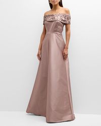 Teri Jon - Off-Shoulder Floral Applique A-Line Gown - Lyst