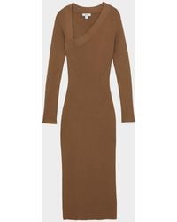 Reiss - Zeta Asymmetric-Neck Rib-Knit Midi Dress - Lyst