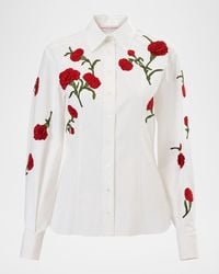 Carolina Herrera - Isabela Carnation Embroidered Button-Down Top - Lyst