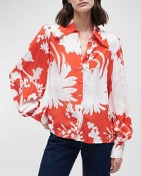 Figue - Londyn Floral-print Blouson-sleeve Collared Top - Lyst
