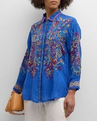 Johnny Was - Cachemire Floral-Embroidered Button-Down Tunic - Lyst