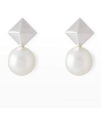 Pearls By Shari - 18k White Gold 1mm South Sea Pearl And Cube Earrings - Lyst