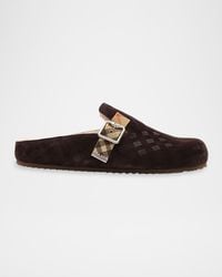 Burberry - Apos;S Suede Check Shearling-Lined Urchin Clogs - Lyst