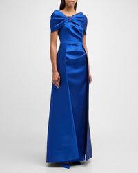 Teri Jon - Pleated Off-Shoulder Jewel-Embellished Gown - Lyst