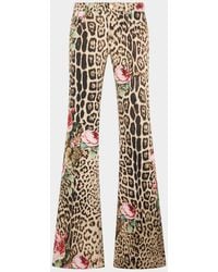 Roberto Cavalli - Floral Leopard-Print Flared Denim Trousers - Lyst