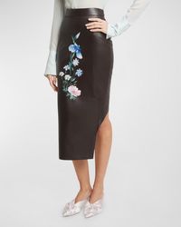 Givenchy - Leather Pencil Skirt With Floral Details - Lyst