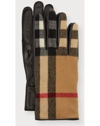 Burberry - Exaggerated Check Wool & Leather Gloves - Lyst