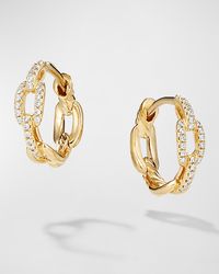David Yurman - Stax Chain Link Huggie Hoop Earrings With Diamonds In 18k Gold, 12.5mm - Lyst
