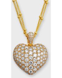 Neiman Marcus - 18k Gold Double-chain Heart Pendant Necklace - Lyst