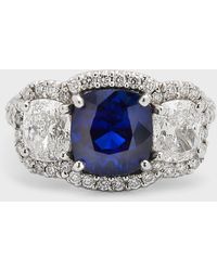 Bayco - Platinum Cushion Blue Sapphire And 186 F/vvs1-vs Diamond Ring, Size 7.5 - Lyst