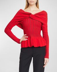 Balmain - Off-Shoulder Knit Top With Knotted Detail - Lyst