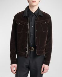 Tom Ford - Flocked Denim Western Jacket With Leather Collar - Lyst