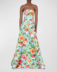Carolina Herrera - Floral-Print Strapless Gown - Lyst