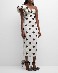 Monique Lhuillier - Sculptural One-Shoulder Polka Dot Cocktail Dress - Lyst