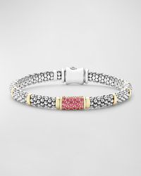 Lagos - 18k Gold Stations On Sterling Silver Caviar Bead Bracelet With Pink Sapphires. 6mm - Lyst