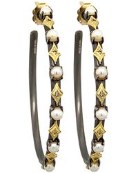 Armenta - Old World Alternating Pearl And Crivelli Hoop Earrings, 35Mm - Lyst