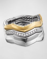 David Yurman - Stax 3 Row Ring With Diamonds In 18k Gold And Silver, 11mm - Lyst