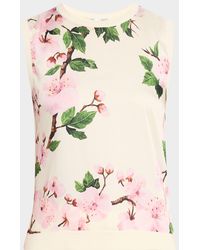 Oscar de la Renta - Cherry Blossom Silk Insert Tank Top - Lyst