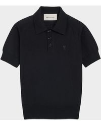 Ami Paris - Ami De Coeur Short-Sleeve Wool Polo Top - Lyst