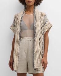 Brunello Cucinelli - Open-knit Long Net Cardigan With Paillette Detail - Lyst