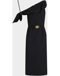 Oscar de la Renta - Draped Off-The-Shoulder Belted Wool Dress - Lyst