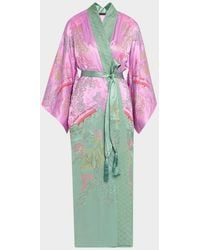 Natori - Nara Embroidered Colorblock Silk Robe - Lyst