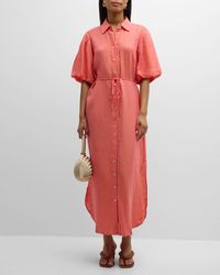 Finley - Madeline Blouson-Sleeve Linen Maxi Shirtdress - Lyst